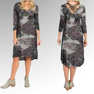 One World 3/4 Sleeve‎ Heathered Knit Hi-Lo Dress